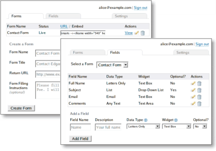Create email form, contact form, feadback form, and other HTML form with FormSmarts innovative online form creator and hosted form handler.