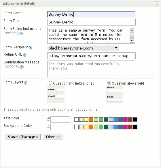 Modifying a form: the Form Details page