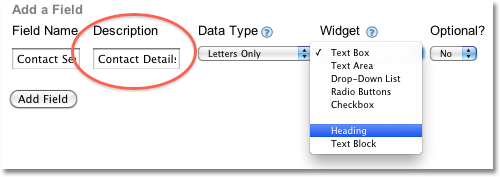 Add headings to a web form