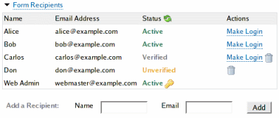Web Form Recipient Settings