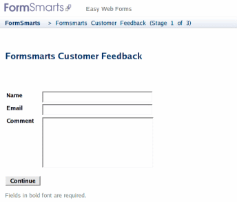 Example form genenerated by FormSmarts' form builder, and managed by FormSmarts' form handler.